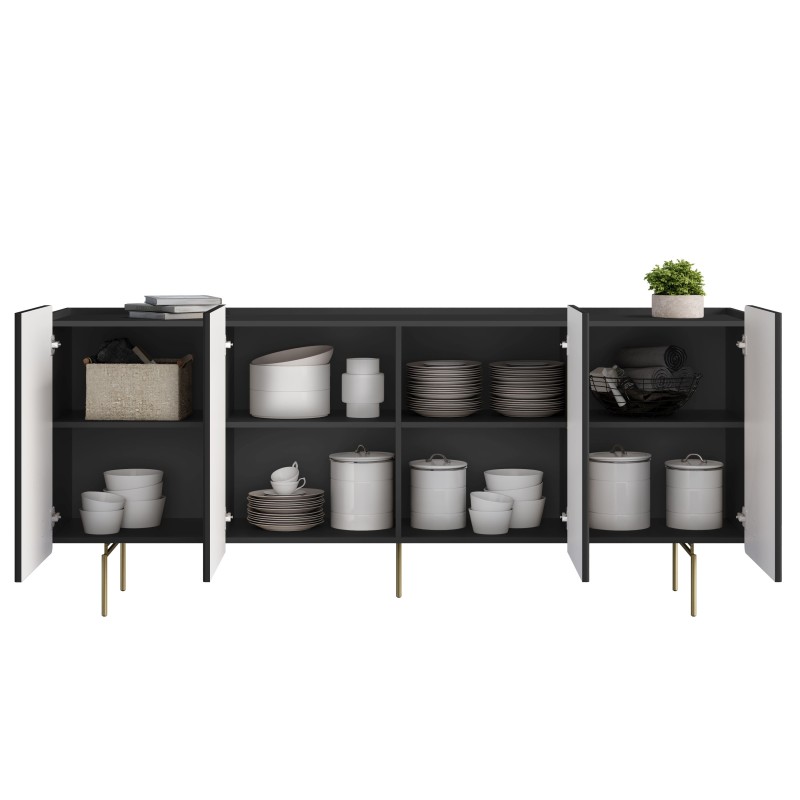 Komoda Malmi 200 cm - czarny mat / złote nóżki Komoda Malmi 200 cm - czarny mat / złote nóżki