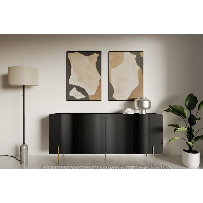 Komoda Malmi 200 cm - czarny mat / złote nóżki Komoda Malmi 200 cm - czarny mat / złote nóżki