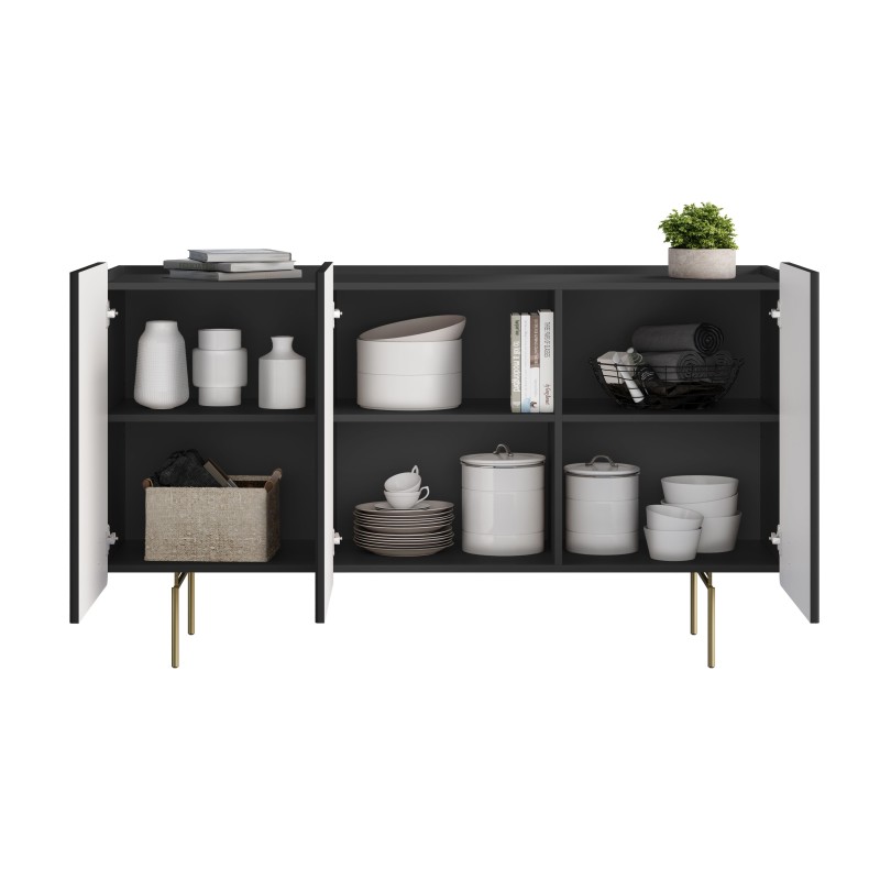 Komoda Malmi 150 cm - czarny mat / złote nóżki Komoda Malmi 150 cm - czarny mat / złote nóżki