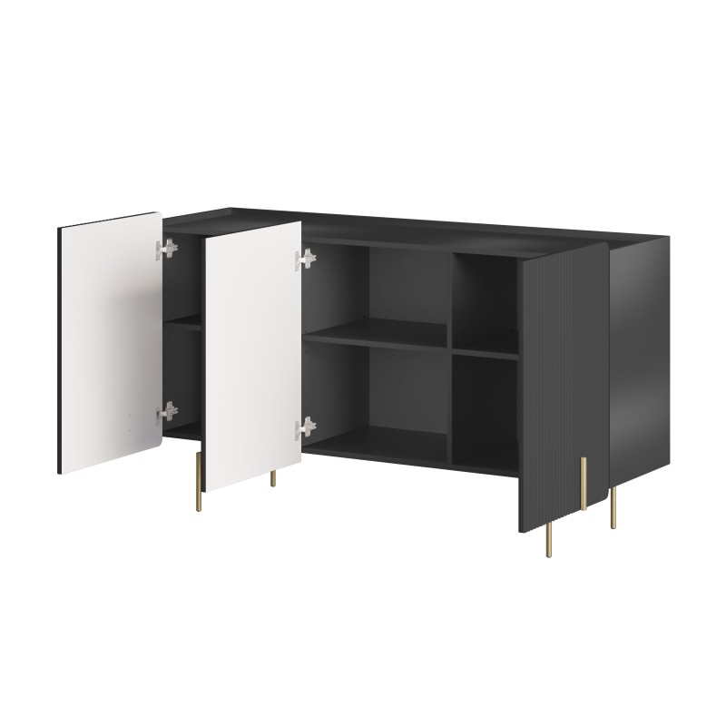 Komoda Malmi 150 cm - czarny mat / złote nóżki Komoda Malmi 150 cm - czarny mat / złote nóżki