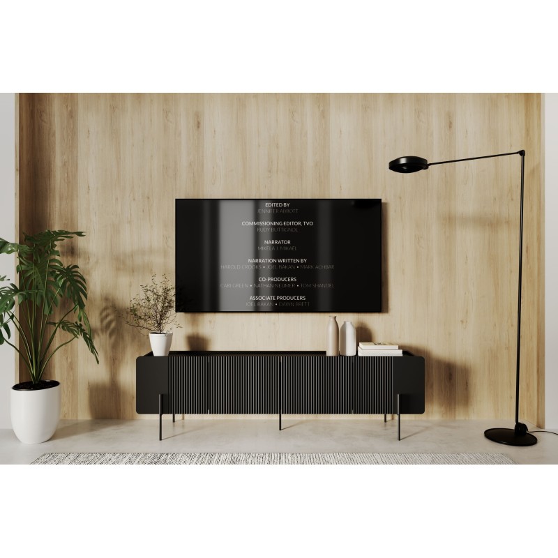 Szafka RTV Malmi 200 cm - czarny mat / czarne nóżki Szafka RTV Malmi 200 cm - czarny mat / czarne nóżki