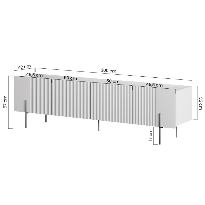 Szafka RTV Malmi 200 cm - czarny mat / złote nóżki Szafka RTV Malmi 200 cm - czarny mat / złote nóżki