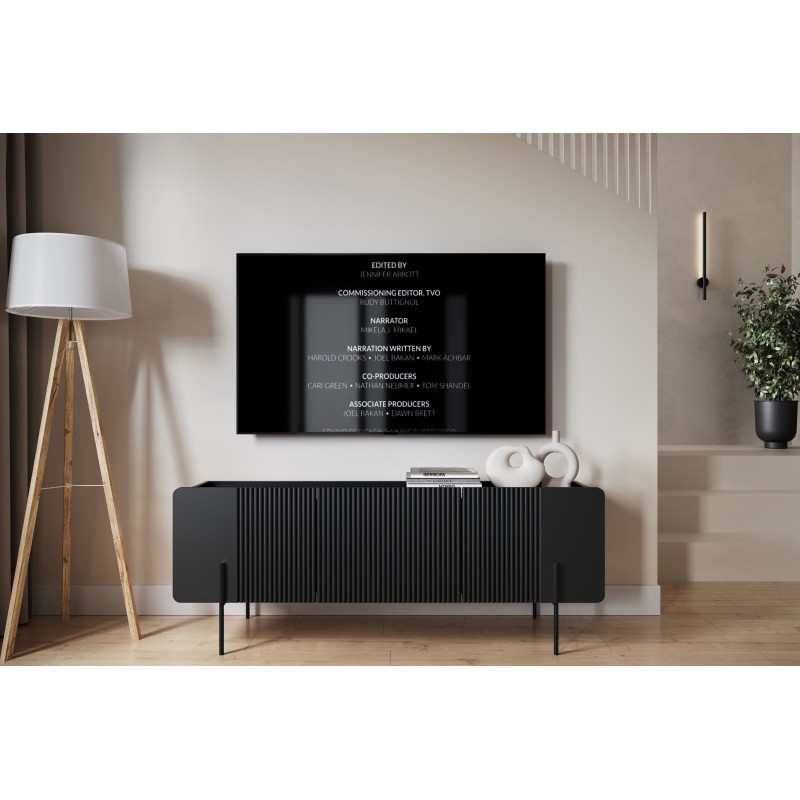 Szafka RTV Malmi 150 cm - czarny mat, czarne nóżki Szafka RTV Malmi 150 cm - czarny mat, czarne nóżki