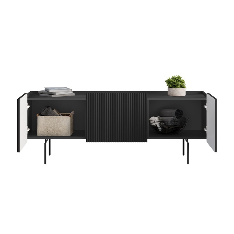 Szafka RTV Malmi 150 cm - czarny mat, czarne nóżki Szafka RTV Malmi 150 cm - czarny mat, czarne nóżki