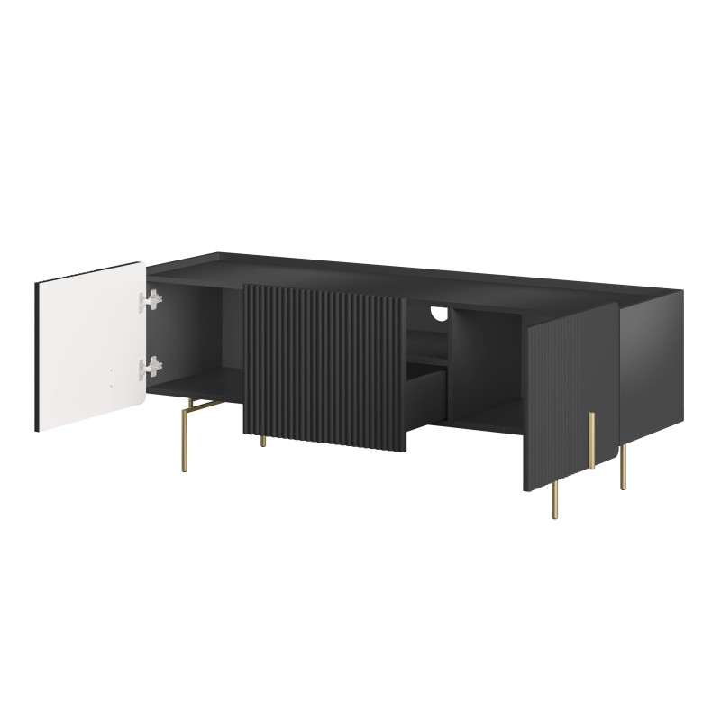 Szafka RTV Malmi 150 cm - czarny mat / złote nóżki Szafka RTV Malmi 150 cm - czarny mat / złote nóżki