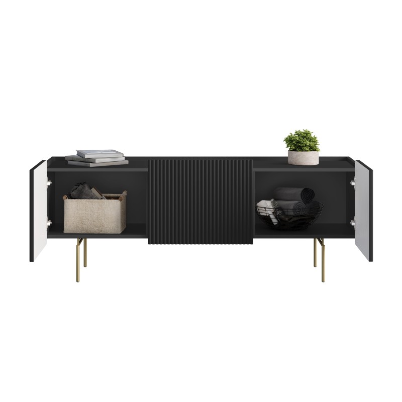 Szafka RTV Malmi 150 cm - czarny mat / złote nóżki Szafka RTV Malmi 150 cm - czarny mat / złote nóżki