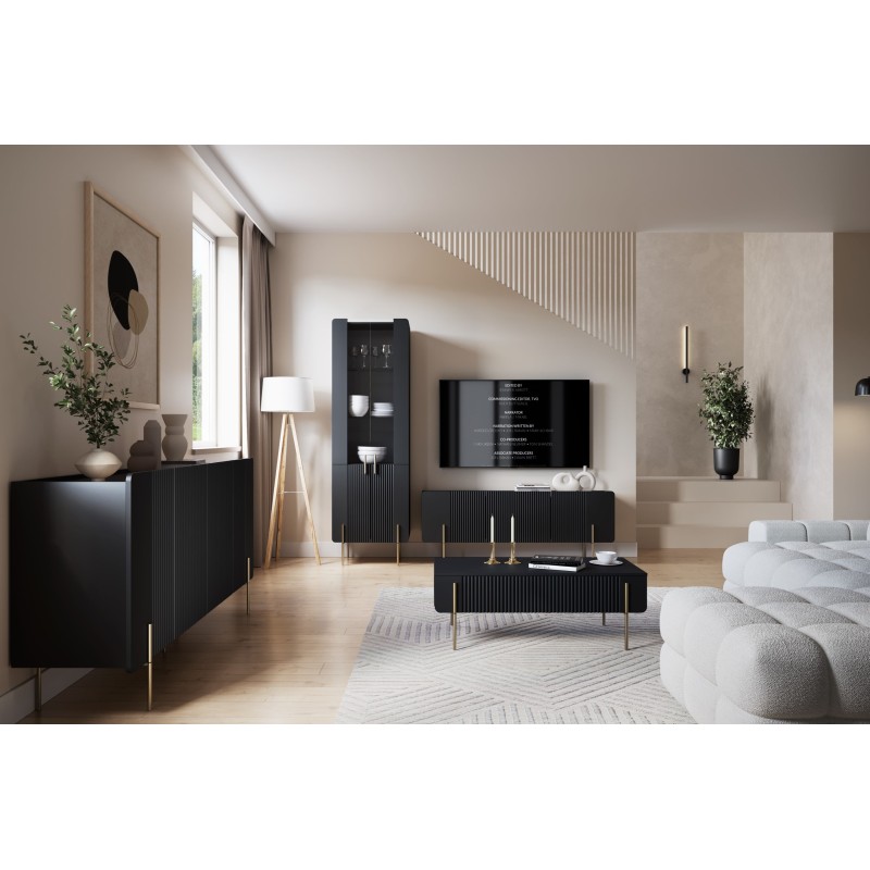 Szafka RTV Malmi 150 cm - czarny mat / złote nóżki Szafka RTV Malmi 150 cm - czarny mat / złote nóżki