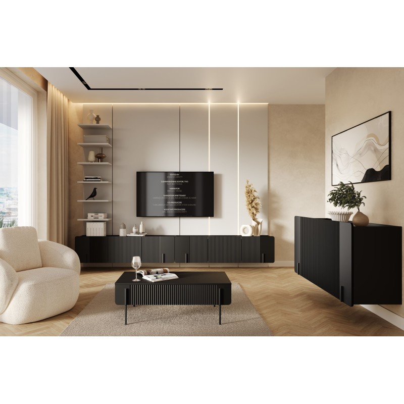 Szafka RTV Malmi 150 cm - czarny mat, nowoczesny design Szafka RTV Malmi 150 cm - czarny mat, nowoczesny design