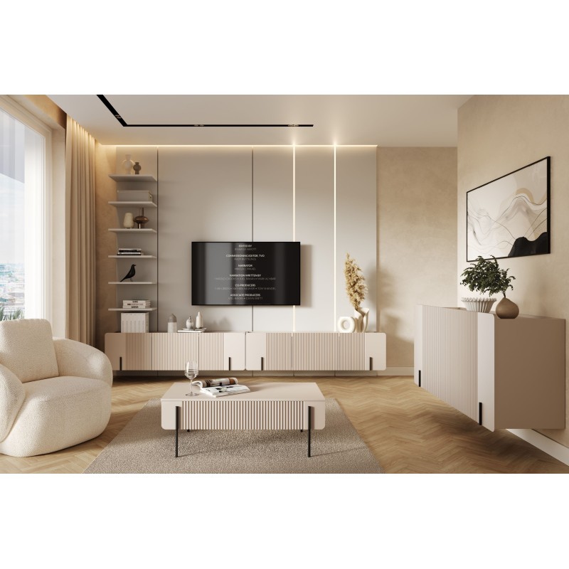 Szafka RTV Malmi 150 cm wisząca - kaszmir / czarny Szafka RTV Malmi 150 cm wisząca - kaszmir / czarny