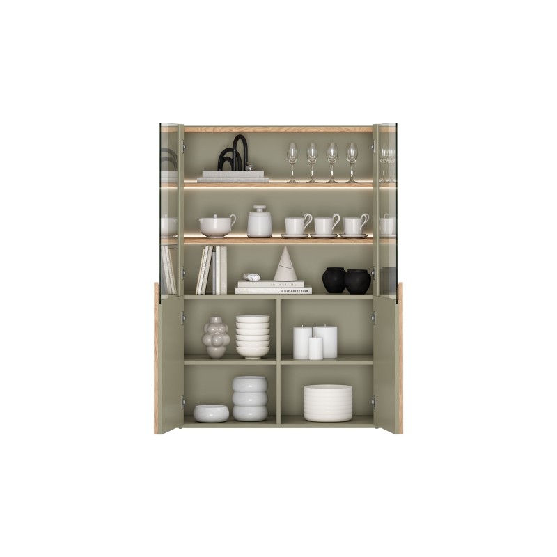 Witryna Amilio do salonu 100 cm - eukaliptus / dąb baltic dune / uchwyty dąb naturalny Witryna Amilio do salonu 100 cm - eukaliptus / dąb baltic dune / uchwyty dąb naturalny