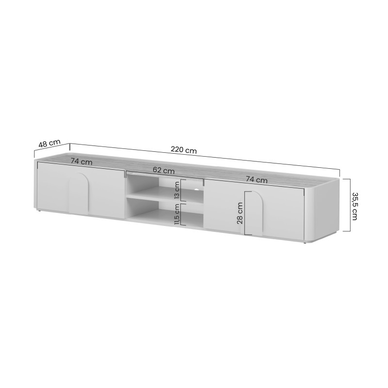 Szafka RTV Amilio 220 cm - elegancja i funkcjonalność Szafka RTV Amilio 220 cm - elegancja i funkcjonalność
