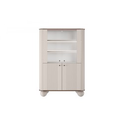 Witryna Vesper do salonu - kaszmir / orzech / czarne uchwyty / nogi kule Witryna Vesper do salonu - kaszmir / orzech / czarne uchwyty / nogi kule