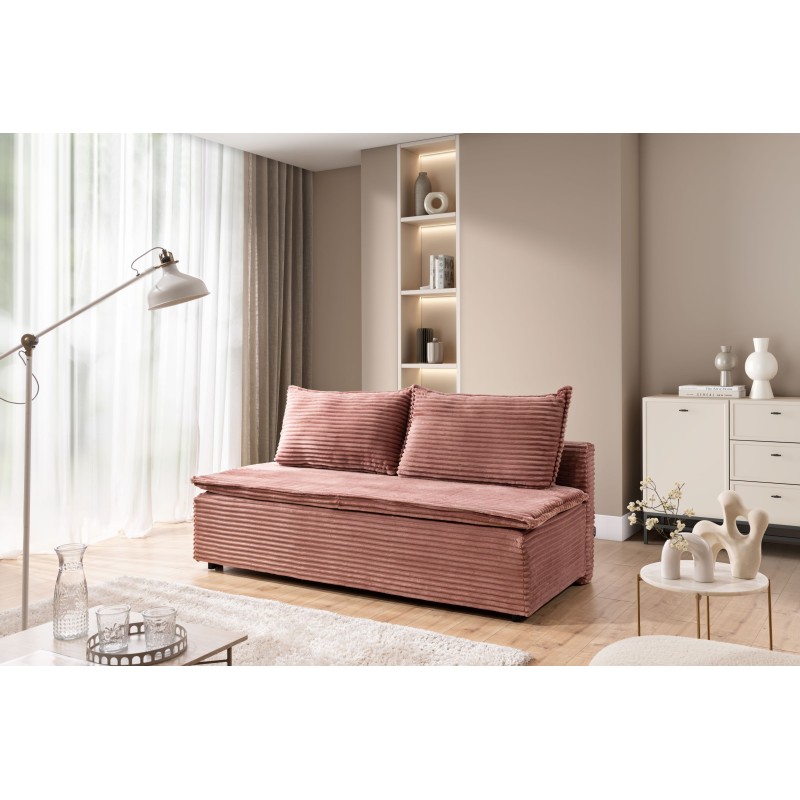 Kanapa rozkładana Firioza z pojemnikiem - różowy plusz Tilia 62