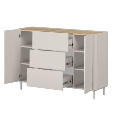 Komoda Elivo 150 cm z szufladami na nóżkach - kaszmir / dąb olejowany Komoda Elivo 150 cm z szufladami na nóżkach - kaszmir / dąb olejowany