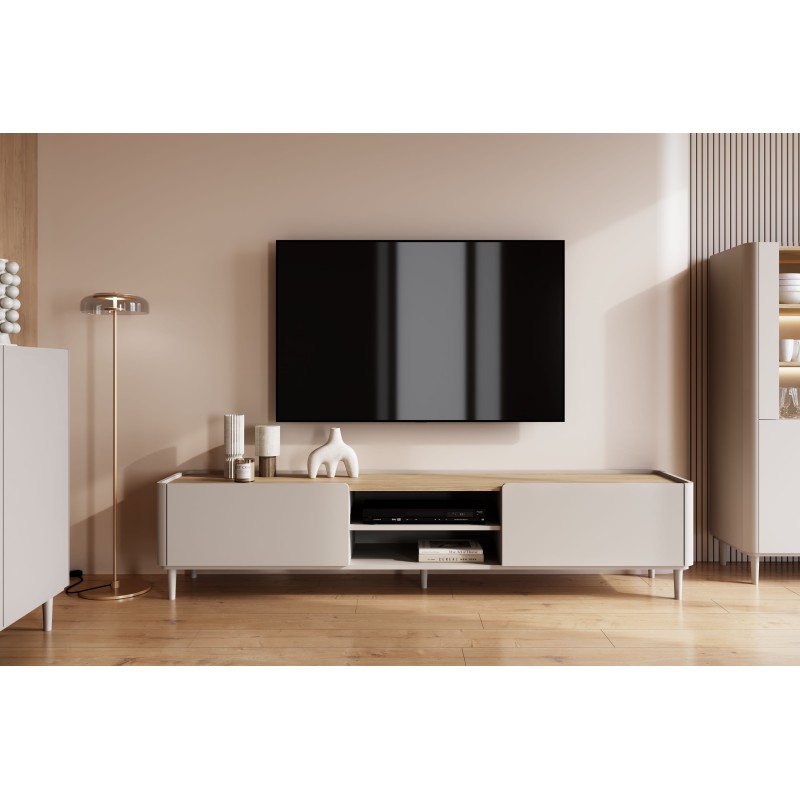 Szafka RTV Elivo 220 cm - kaszmir / dąb olejowany Szafka RTV Elivo 220 cm - kaszmir / dąb olejowany