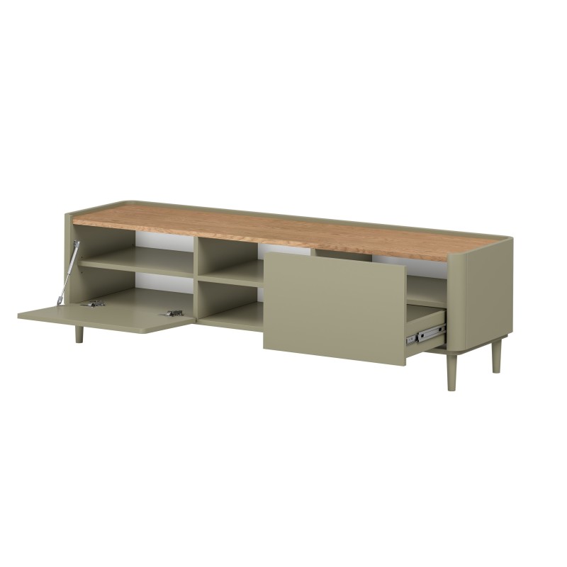 Szafka RTV Elivo 170 cm na nóżkach - eukaliptus / dąb baltic dune Szafka RTV Elivo 170 cm na nóżkach - eukaliptus / dąb baltic dune