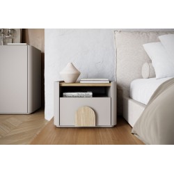 Szafka nocna Amilio z szufladą 50 cm - kaszmir / dąb olejowany / uchwyty dąb jasny Szafka nocna Amilio z szufladą 50 cm - kaszmir / dąb olejowany / uchwyty dąb jasny