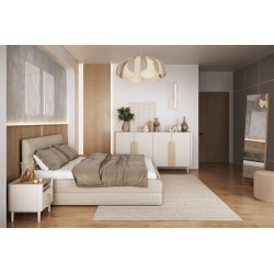 Szafka nocna Amilio z szufladą 50 cm na nóżkach - kaszmir / dąb olejowany / uchwyty dąb jasny Szafka nocna Amilio z szufladą 50 cm na nóżkach - kaszmir / dąb olejowany / uchwyty dąb jasny