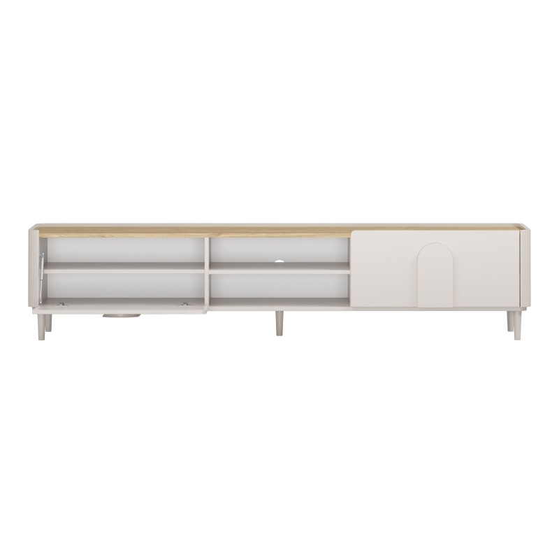 Szafka RTV Amilio 220 cm z szufladą na nóżkach - kaszmir / dąb olejowany / uchwyty kaszmir Szafka RTV Amilio 220 cm z szufladą na nóżkach - kaszmir / dąb olejowany / uchwyty kaszmir