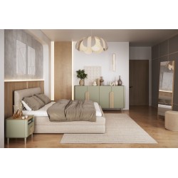 Szafka nocna Amilio z szufladą 50 cm na nóżkach - eukaliptus / dąb baltic dune / uchwyty dąb naturalny Szafka nocna Amilio z szufladą 50 cm na nóżkach - eukaliptus / dąb baltic dune / uchwyty dąb naturalny