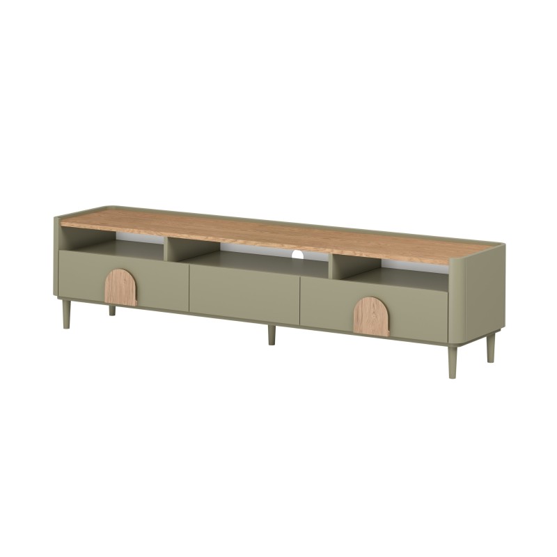 Szafka RTV Amilio 200 cm - eukaliptus, dąb, minimalistyczna Szafka RTV Amilio 200 cm - eukaliptus, dąb, minimalistyczna