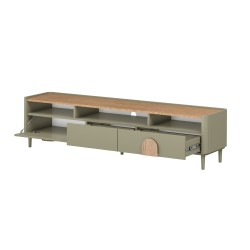 Szafka RTV Amilio 200 cm - eukaliptus, dąb, minimalistyczna Szafka RTV Amilio 200 cm - eukaliptus, dąb, minimalistyczna