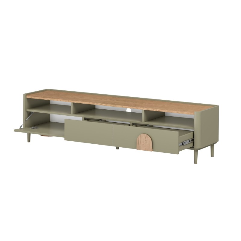Szafka RTV Amilio 200 cm - eukaliptus, dąb, minimalistyczna Szafka RTV Amilio 200 cm - eukaliptus, dąb, minimalistyczna