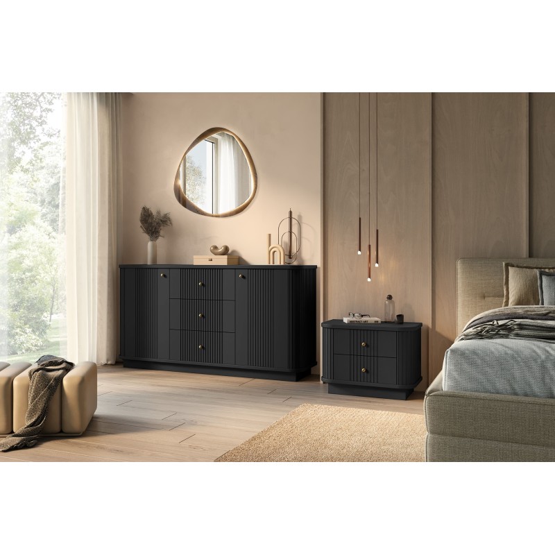 Komoda Vesper 160 cm - czarna z złotymi uchwytami Komoda Vesper 160 cm - czarna z złotymi uchwytami
