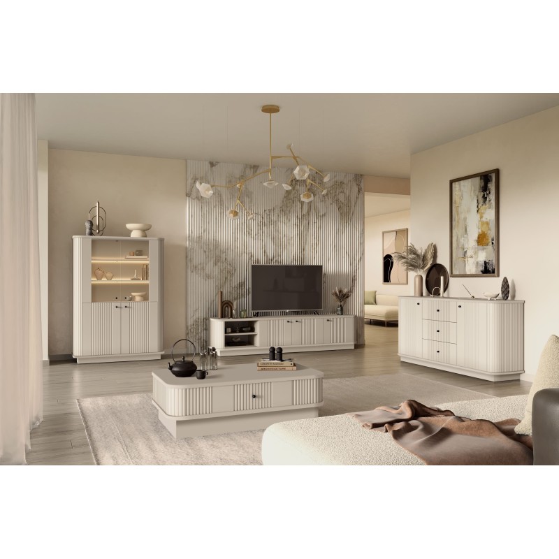 Szafka RTV Vesper 3D - kaszmir, czarne uchwyty Szafka RTV Vesper 3D - kaszmir, czarne uchwyty