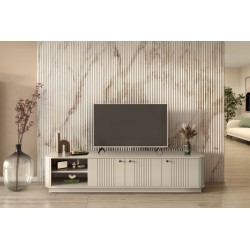 Szafka RTV Vesper 3D - kaszmir, czarne uchwyty Szafka RTV Vesper 3D - kaszmir, czarne uchwyty