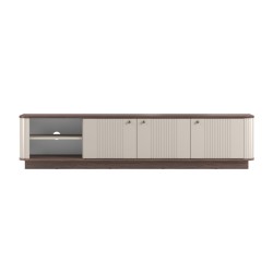 Szafka RTV Vesper 3D - kaszmir, orzech, złote uchwyty Szafka RTV Vesper 3D - kaszmir, orzech, złote uchwyty