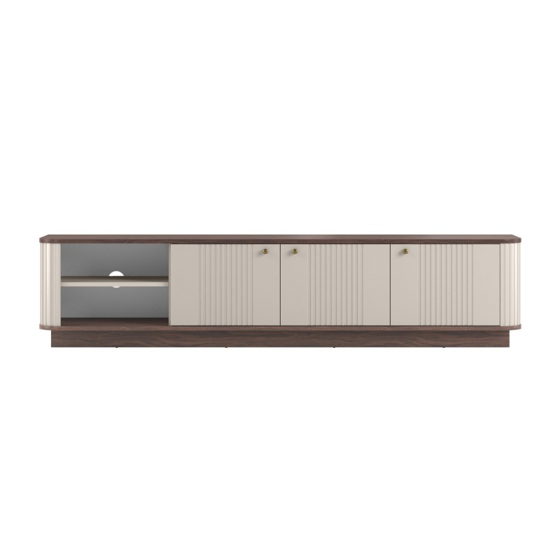 Szafka RTV Vesper 3D - kaszmir, orzech, złote uchwyty Szafka RTV Vesper 3D - kaszmir, orzech, złote uchwyty