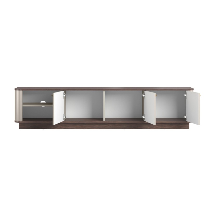 Szafka RTV Vesper 3D - kaszmir, orzech, złote uchwyty Szafka RTV Vesper 3D - kaszmir, orzech, złote uchwyty