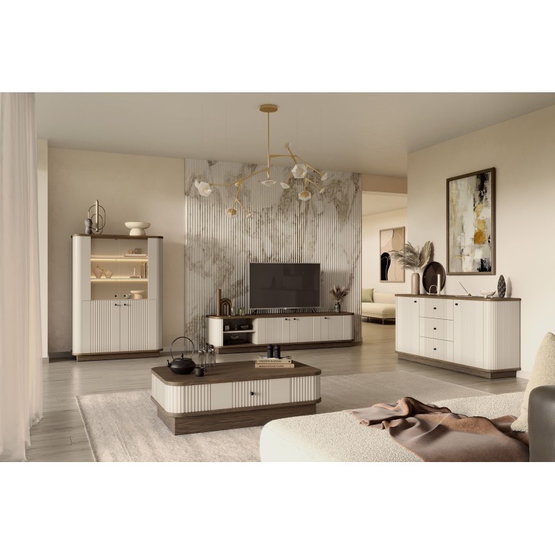 Szafka RTV Vesper 3D 187 cm - kaszmir / orzech Szafka RTV Vesper 3D 187 cm - kaszmir / orzech