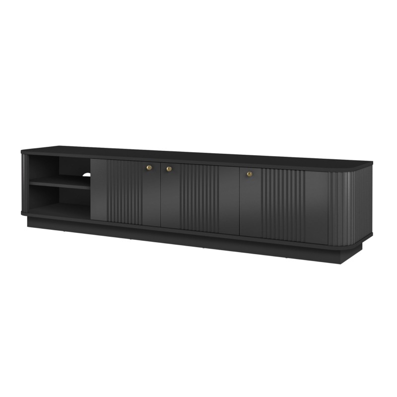 Szafka RTV Vesper 3D 187 cm - czarna ze złotymi uchwytami Szafka RTV Vesper 3D 187 cm - czarna ze złotymi uchwytami