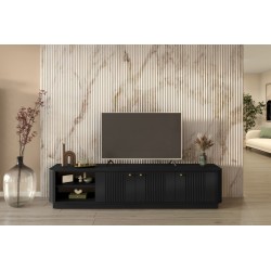 Szafka RTV Vesper 3D 187 cm - czarna ze złotymi uchwytami Szafka RTV Vesper 3D 187 cm - czarna ze złotymi uchwytami