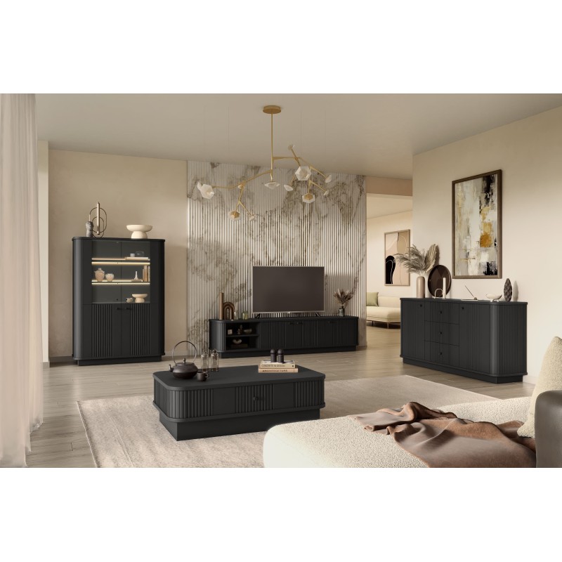 Szafka RTV Vesper 3D 187 cm - czarna, nowoczesny design Szafka RTV Vesper 3D 187 cm - czarna, nowoczesny design