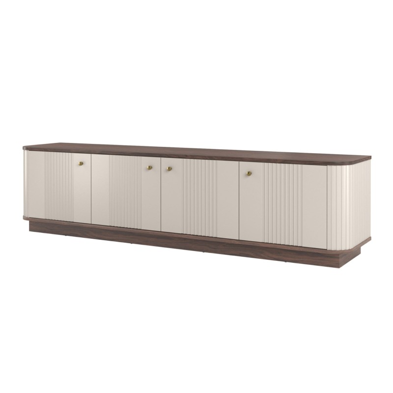 Szafka RTV Vesper 4D - kaszmir, orzech, złote uchwyty Szafka RTV Vesper 4D - kaszmir, orzech, złote uchwyty