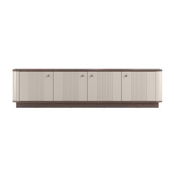 Szafka RTV Vesper 4D - kaszmir, orzech, złote uchwyty Szafka RTV Vesper 4D - kaszmir, orzech, złote uchwyty