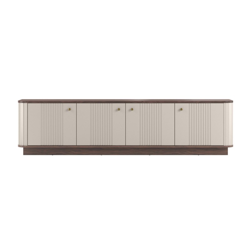 Szafka RTV Vesper 4D - kaszmir, orzech, złote uchwyty Szafka RTV Vesper 4D - kaszmir, orzech, złote uchwyty