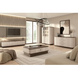 Szafka RTV Vesper 4D 187 cm - kaszmir / orzech / czarne uchwyty Szafka RTV Vesper 4D 187 cm - kaszmir / orzech / czarne uchwyty