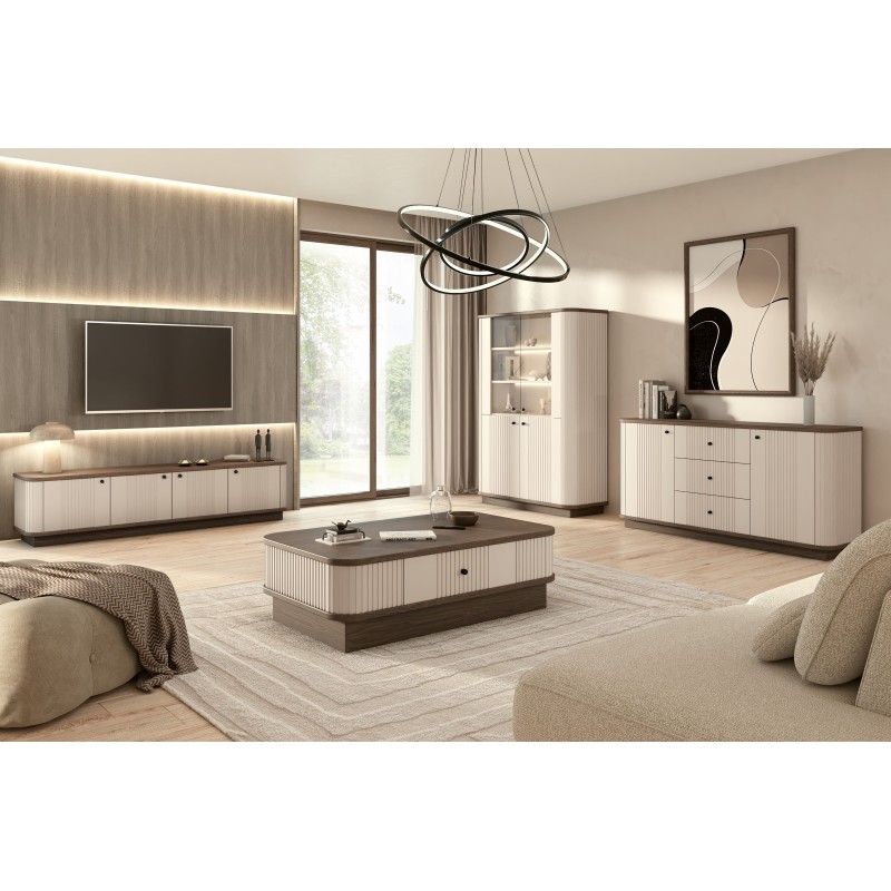 Szafka RTV Vesper 4D 187 cm - kaszmir / orzech / czarne uchwyty Szafka RTV Vesper 4D 187 cm - kaszmir / orzech / czarne uchwyty