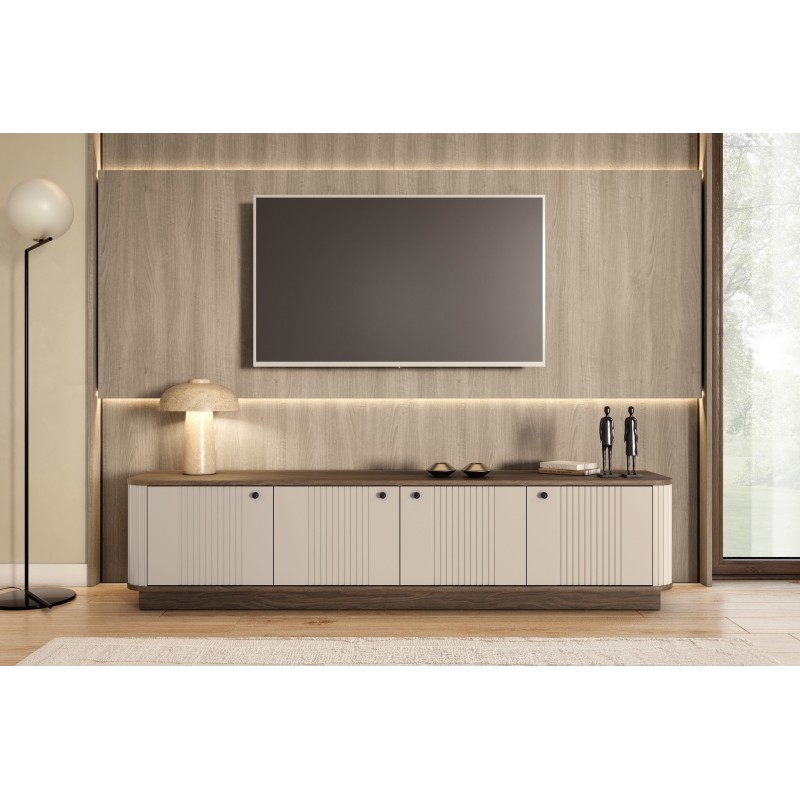 Szafka RTV Vesper 4D 187 cm - kaszmir / orzech / czarne uchwyty Szafka RTV Vesper 4D 187 cm - kaszmir / orzech / czarne uchwyty