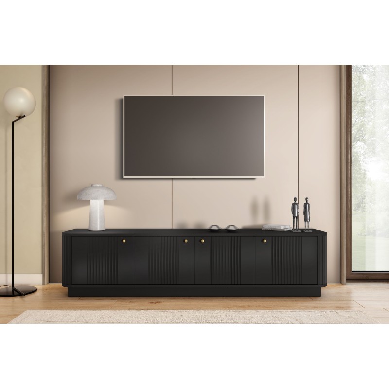 Szafka RTV Vesper 4D 187 cm - czarny / złote uchwyty Szafka RTV Vesper 4D 187 cm - czarny / złote uchwyty