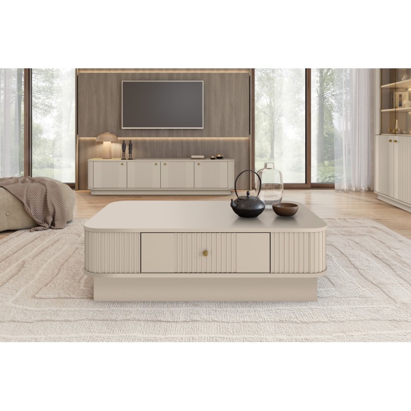 Stolik kawowy z szufladą Vesper 103x60 cm - kaszmir / złoty uchwyt Stolik kawowy z szufladą Vesper 103x60 cm - kaszmir / złoty uchwyt