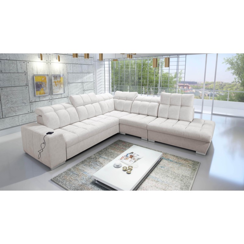 Prisma IX sectional sofa with sleeping function, USB port, and storage for bedding - Velvet | Pet friendly, Terra 06 Prisma IX sectional sofa with sleeping function, USB port, and storage for bedding - Velvet | Pet friendly, Terra 06