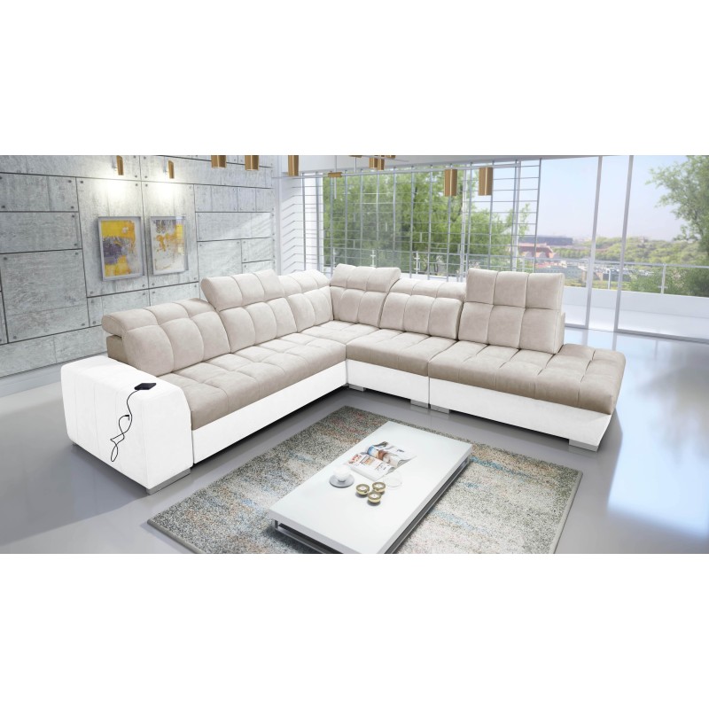 Prisma IX corner sofa with a sleeping function, USB port, and storage for bedding - Velvet | Pet friendly, Terra 13 + Eco-leathe Prisma IX corner sofa with a sleeping function, USB port, and storage for bedding - Velvet | Pet friendly, Terra 13 + Eco-leathe
