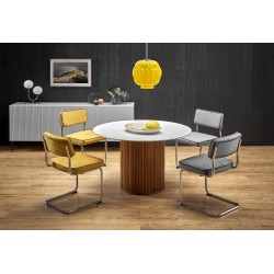 BRUNO stół okrągły, biały marmur / orzechowy (2p 1szt)