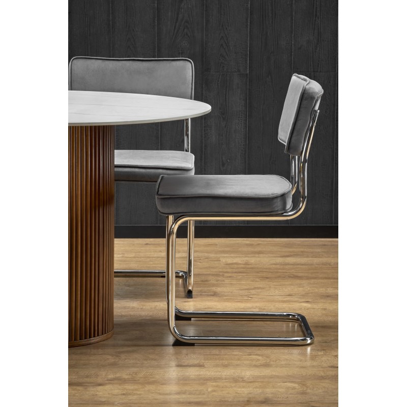 BRUNO stół okrągły, biały marmur / orzechowy (2p 1szt)