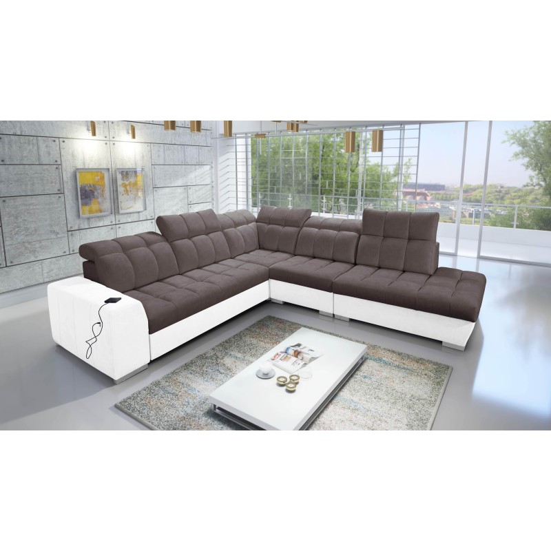 Prisma IX corner sofa with a sleeping function, USB port, and bedding storage - Velvet | Pet friendly, Terra 26 + Eco-leather Prisma IX corner sofa with a sleeping function, USB port, and bedding storage - Velvet | Pet friendly, Terra 26 + Eco-leather